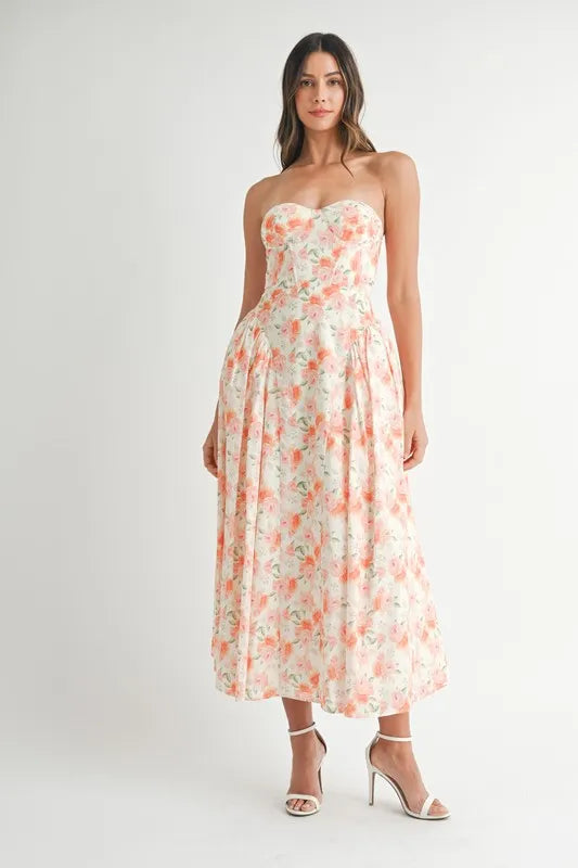 MABLE Sweetheart Neckline Floral Printed Midi Dress - Brittney MADE