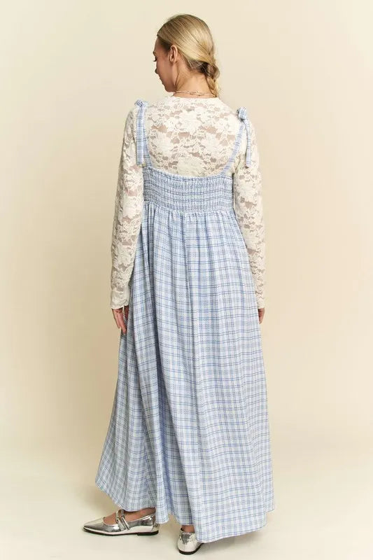 Davi & Dani Plaid Smocking Sleeveless Maxi Dress - Brittney MADE