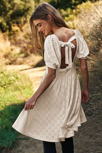 Davi & Dani Eyelet Baby Doll Romantic Square Neck Dress - Brittney MADE