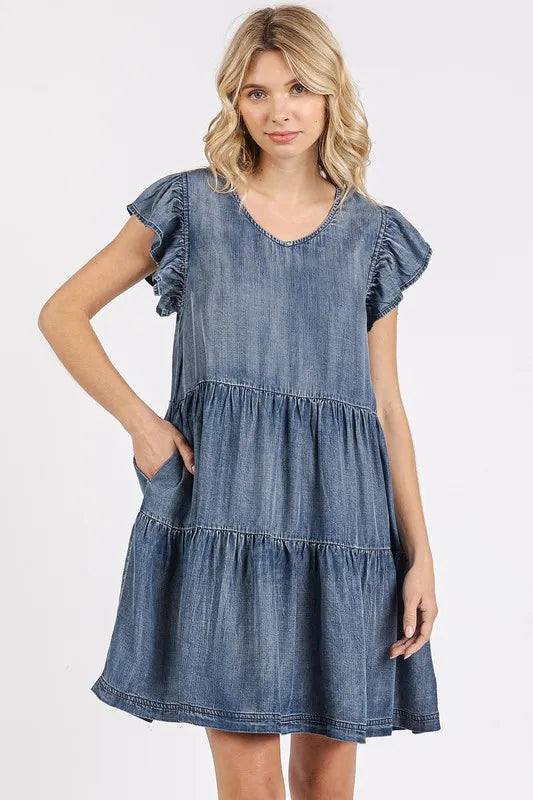 Mittoshop V-Neck Ruffled Cap Sleeve Mini Dress - Brittney MADE