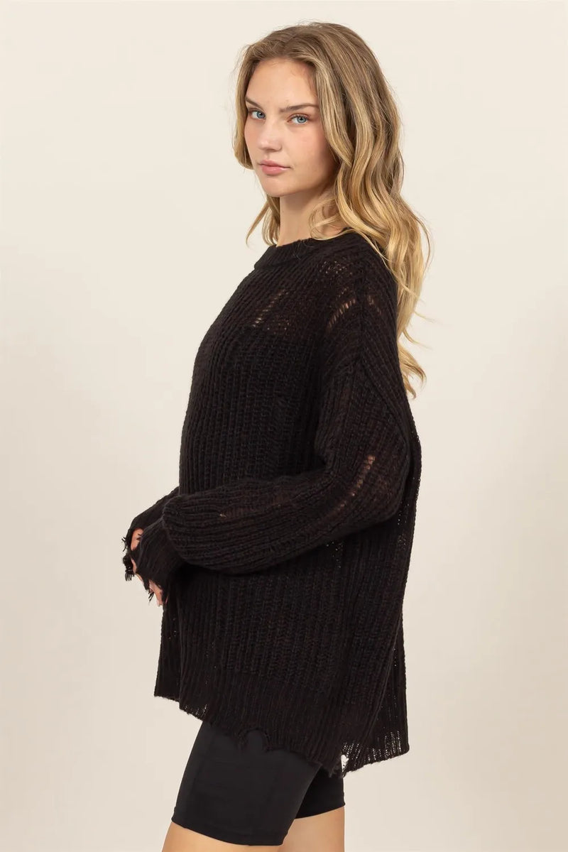 HYFVE Distressed Long Sleeve Knit Top - Brittney MADE