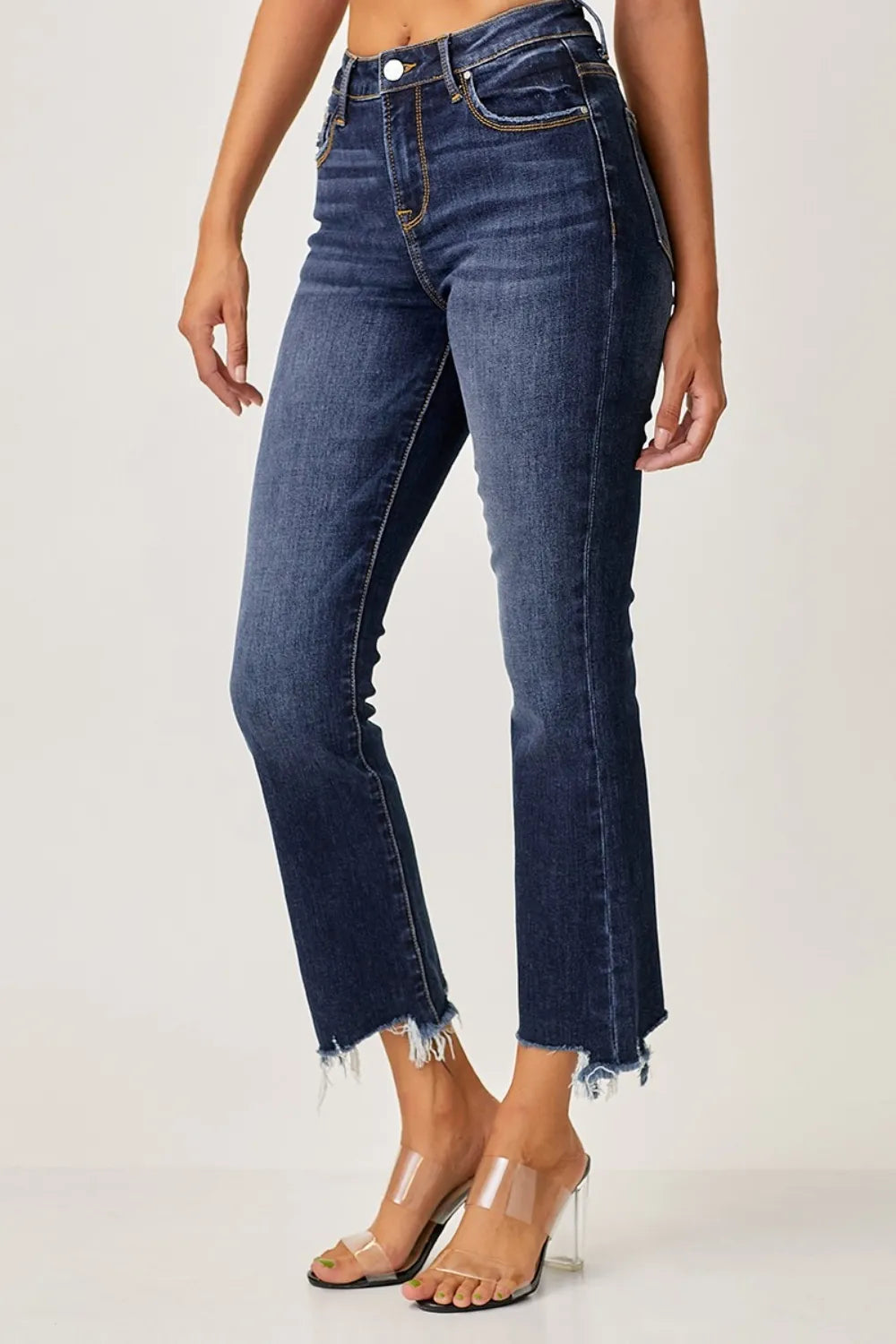 Risen Full Size Frayed Hem Cropped Straight Jeans - Brittney MADE