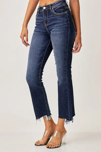 Risen Full Size Frayed Hem Cropped Straight Jeans - Brittney MADE