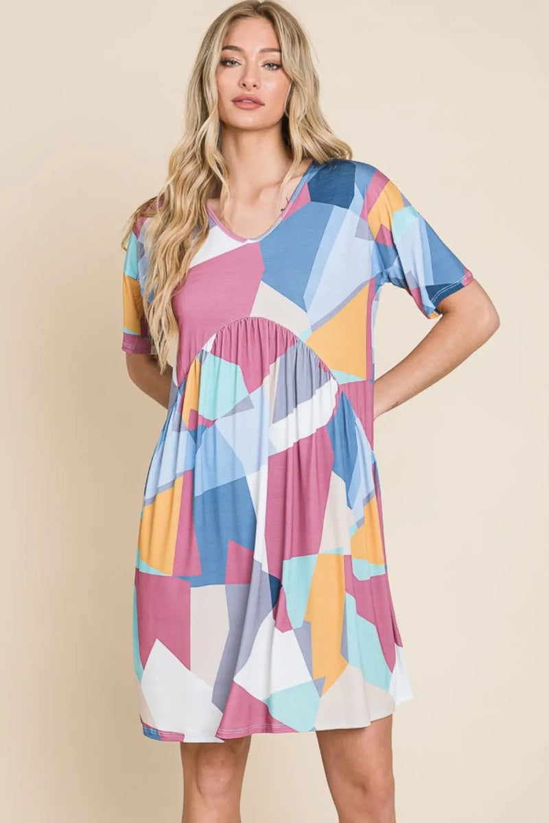 BOMBOM Ruched Color Block Short Sleeve Dress - Brittney MADE