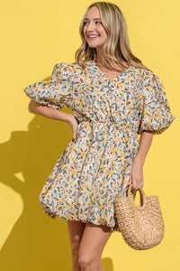 And The Why Full Size Floral Surplice Puff Sleeve Dress - Brittney MADE