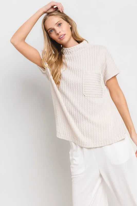 Ces Femme Texture Mock Neck Short Sleeve Knit Top - Brittney MADE