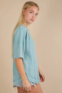 VERY J Mineral Washed Ribbed Knit Casual Top - Brittney MADE
