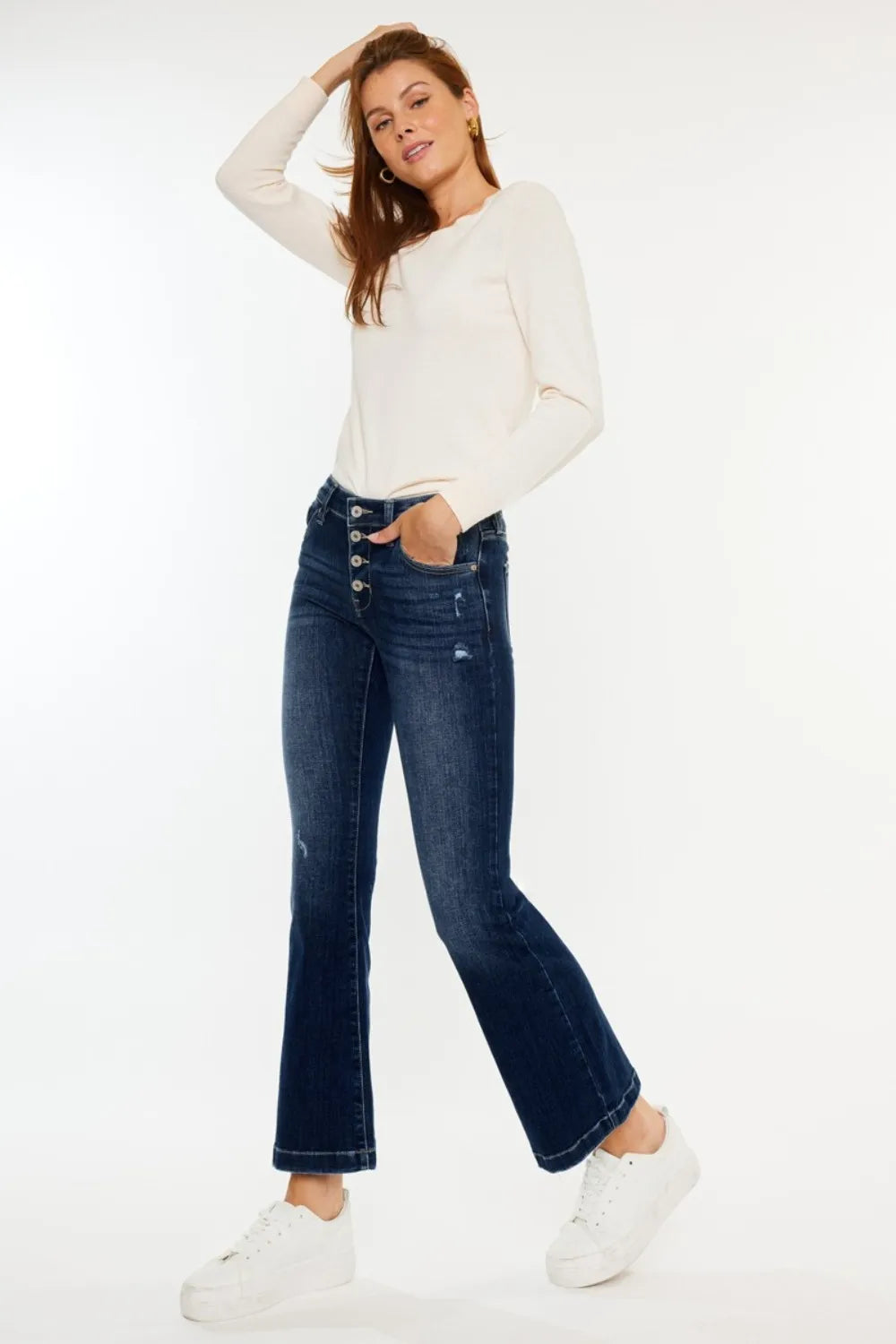 Kancan Mid Rise Button Fly Flare Jeans - Brittney MADE