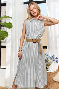 ADORA Striped Button Down Sleeveless Midi Dress - Brittney MADE