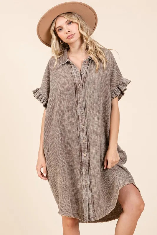 Mittoshop Mineral Wash Cotton Gauze Mini Shirt Dress - Brittney MADE