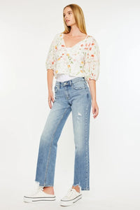 Kancan Mid Rise Frayed Hem Straight Jeans - Brittney MADE