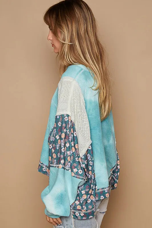 POL Floral Patchwork Round Neck Knit Top - Brittney MADE