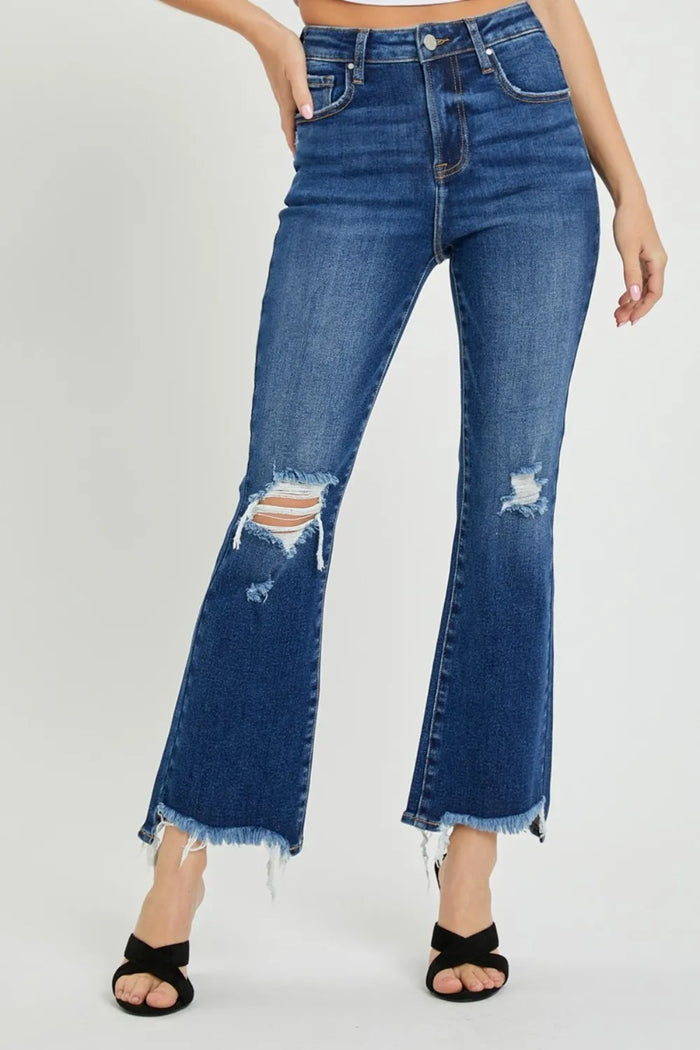 RISEN High Rise Distressed Crop Flare Jeans - Brittney MADE