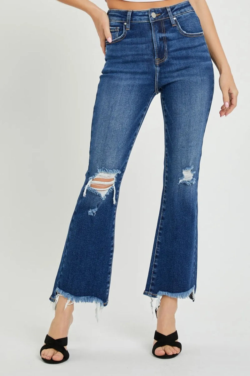 RISEN High Rise Distressed Crop Flare Jeans - Brittney MADE
