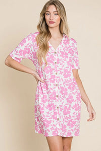 BOMBOM Floral Button Down Mini Dress - Brittney MADE