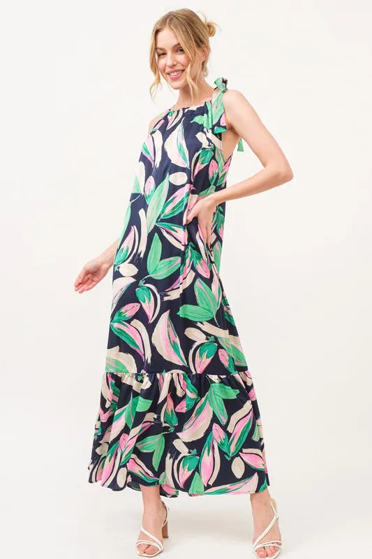 And The Why Botanical Printed Halterneck Tiered Maxi Dress - Brittney MADE