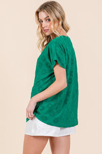 BOMBOM Textured Floral Pattern Short Sleeve T-Shirt - Brittney MADE