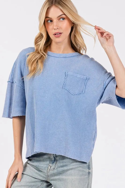 SAGE + FIG Exposed Seam Round Neck Half Sleeve T-Shirt - Brittney MADE