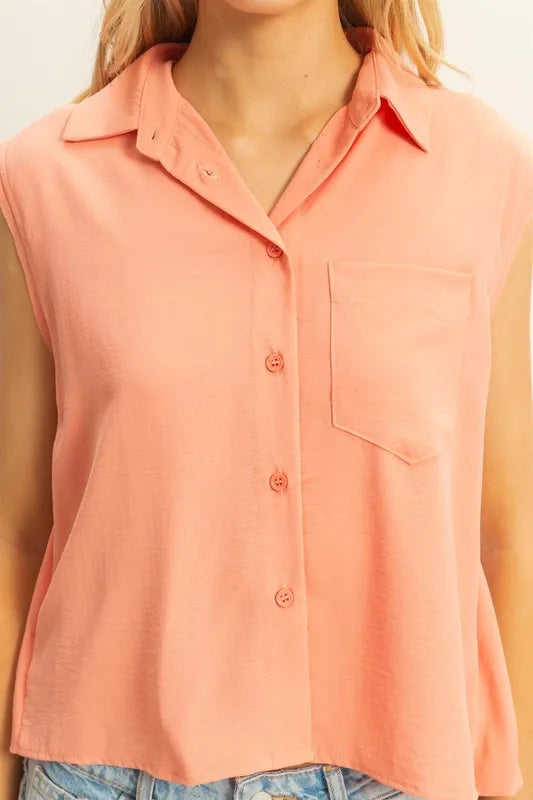 HYFVE Buttoned Front Sleeveless Collar Shirt - Brittney MADE