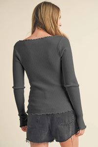 Aemi + Co Lettuce Hem Scoop Neck Long Sleeve Knit Top - Brittney MADE