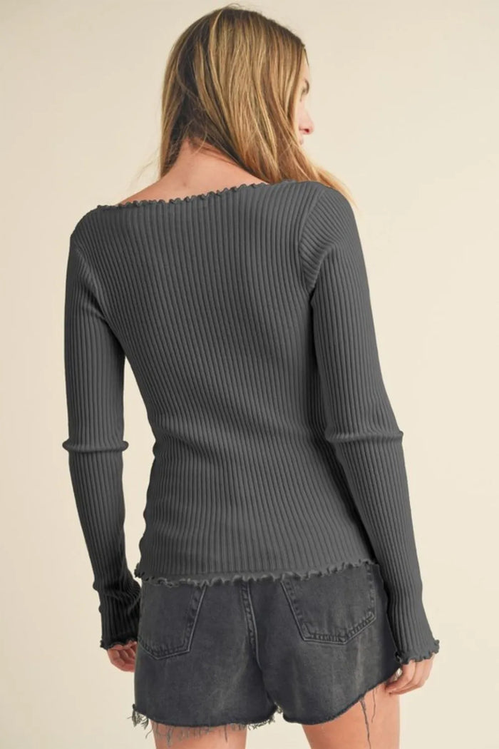 Aemi + Co Lettuce Hem Scoop Neck Long Sleeve Knit Top - Brittney MADE