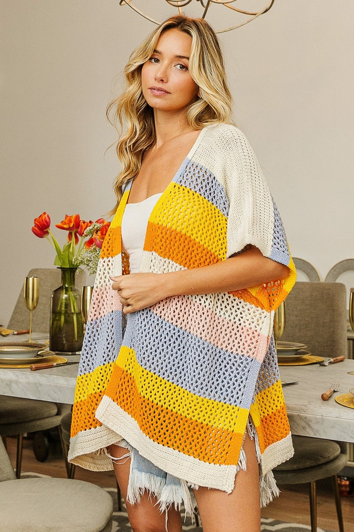 BiBi Openwork Striped Open Front Knit Cardigan - Brittney MADE