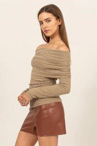 HYFVE Fuzzy Off Shoulder Textured Knit Top - Brittney MADE