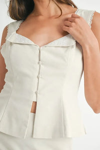 MABLE Embroidered Button Front Top and Mini Skirt Set - Brittney MADE
