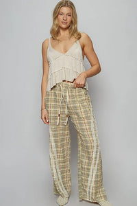 POL Lace Trim Drawstring Checkered Wide Leg Pants - Brittney MADE