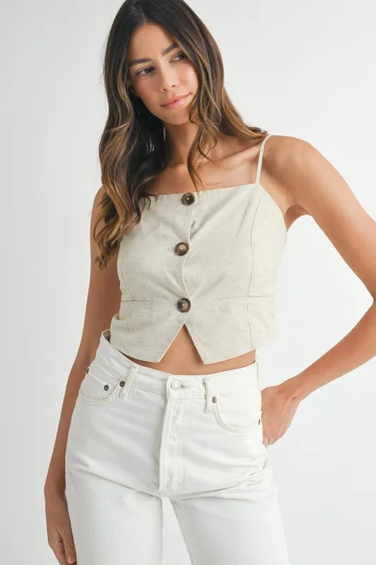 MABLE Linen Mix Button Down Tank Top - Brittney MADE