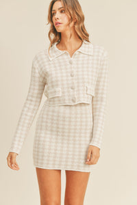 MABLE Houndstooth Cropped Knit Cardigan and Mini Skirt Set - Brittney MADE