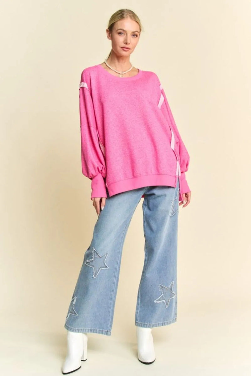 Davi & Dani Side Slit High-Low Lantern Sleeve Knit Top - Brittney MADE