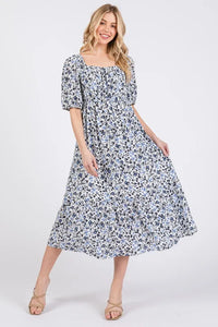 Ces Femme Floral Square Neck Puff Sleeve Midi Dress - Brittney MADE