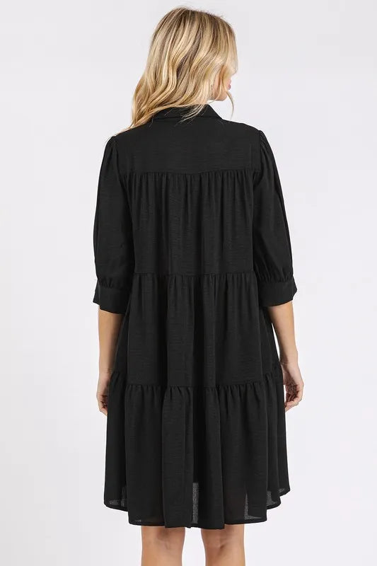 Mittoshop Button Detail Collared Neck Tiered Shirt Dress - Brittney MADE