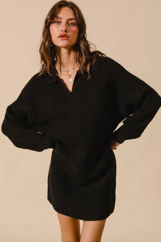 SO ME Ribbed Knit Collar Neck Dress - Brittney MADE