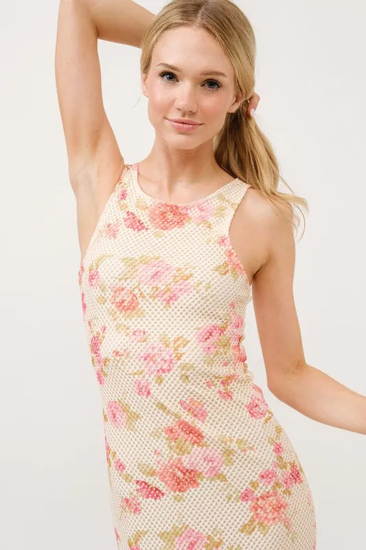 And The Why Floral Fishnet Bodycon Midi Dress - Brittney MADE