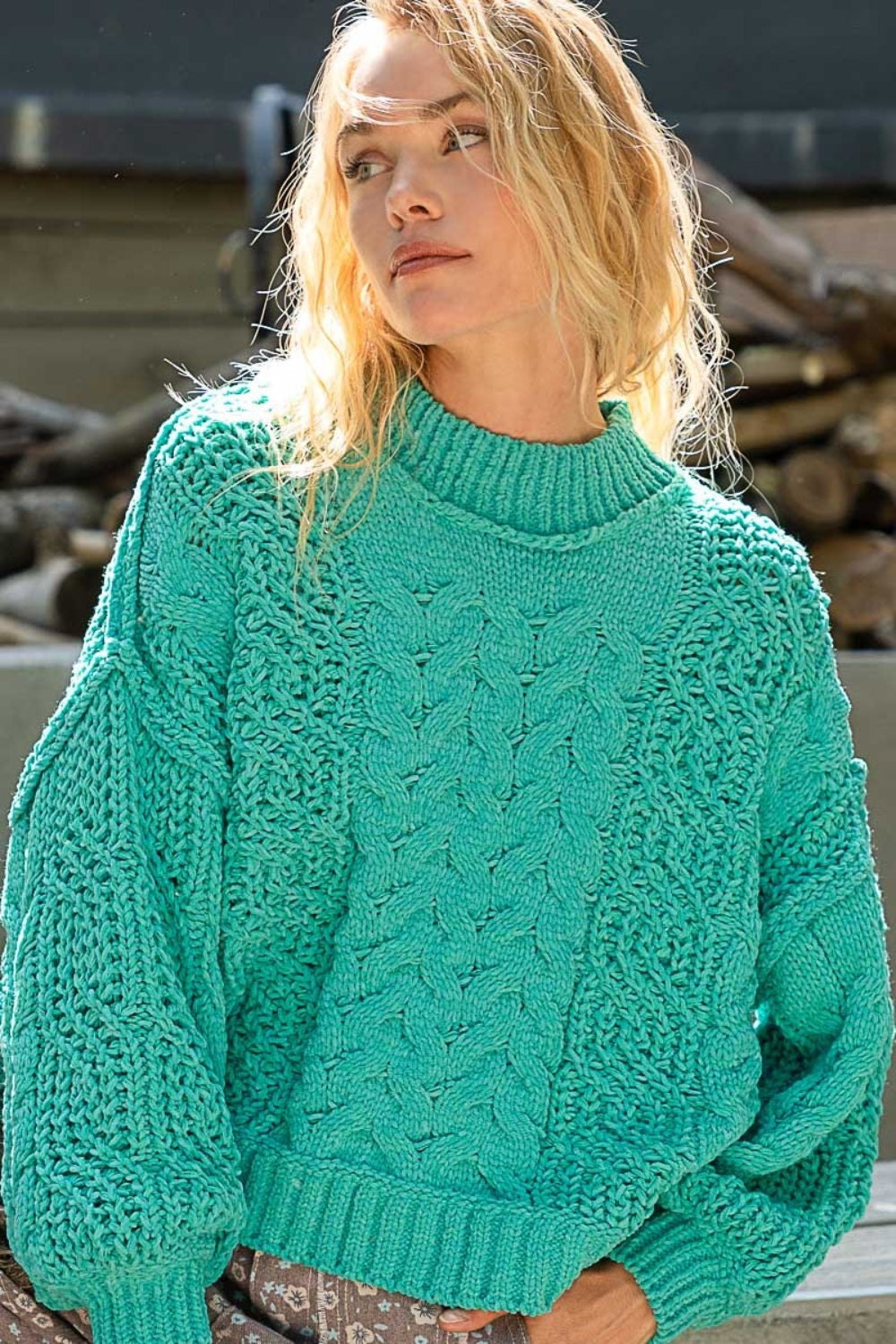 POL Mock Neck Cable Knit Sweater - Brittney MADE