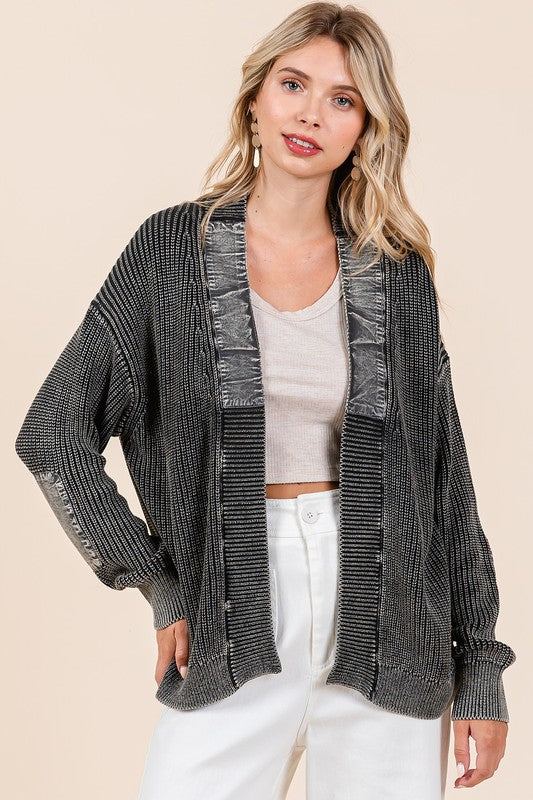 Mittoshop Contrast Patch Open Front Mineral Wash Cardigan - Brittney MADE