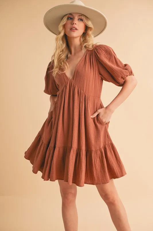 Aemi+Co Tied Back Ruffled Short Sleeve Mini Dress - Brittney MADE
