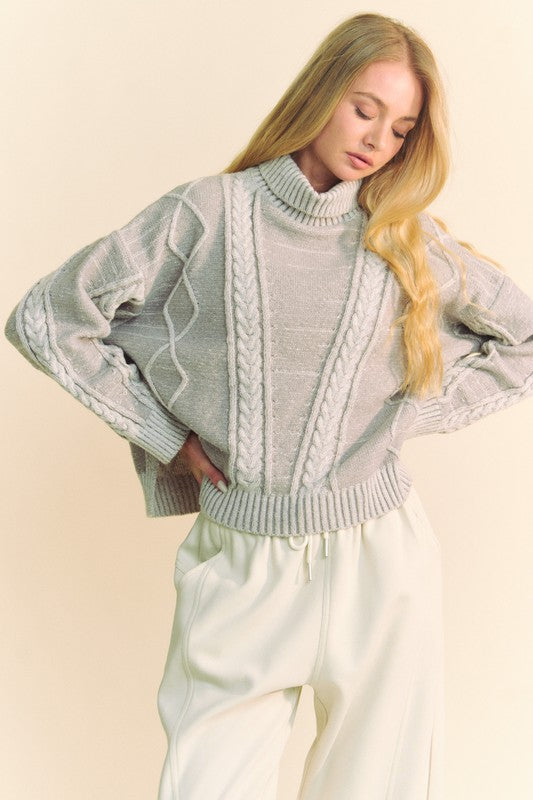 Davi & Dani Cable-Knit Turtleneck Dropped Shoulder Sweater - Brittney MADE