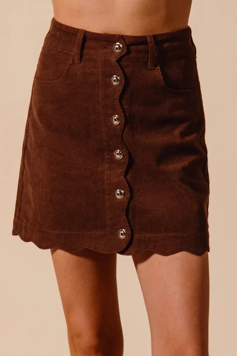 SO ME Scallop Buttoned Front Corduroy Mini Skirt - Brittney MADE