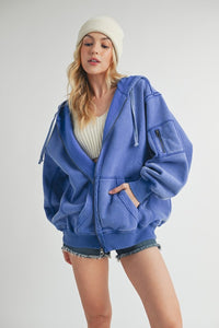 Aemi + Co Exposed Seam Zip Up Drawstring Hooded Jacket - Brittney MADE