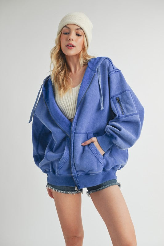 Aemi + Co Exposed Seam Zip Up Drawstring Hooded Jacket - Brittney MADE