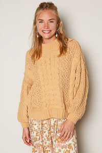 POL Mock Neck Cable Knit Sweater - Brittney MADE