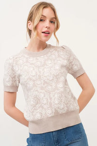 And The Why Short Sleeve Rose Pattern Knit Top - Brittney MADE