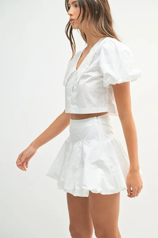 MABLE Puff Sleeve Button Down Top and Bubble Skirt Set - Brittney MADE