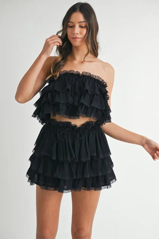 MABLE Ruffle Layered Crop Top and Mini Skirt Set - Brittney MADE