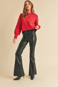 Aemi+Co Ribbed Hem Exposed Seam Round Neck Sweater - Brittney MADE