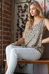 Heimish Full Size Front Button Animal Print Sleeveless Top Plus Size - Brittney MADE
