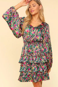 Haptics V-Neck Satin Floral Layered Dress - Brittney MADE